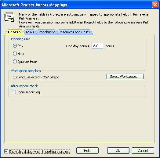图：Microsoft Project 导入映射对话框