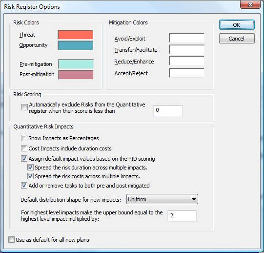 图:Risk Register Options 对话框