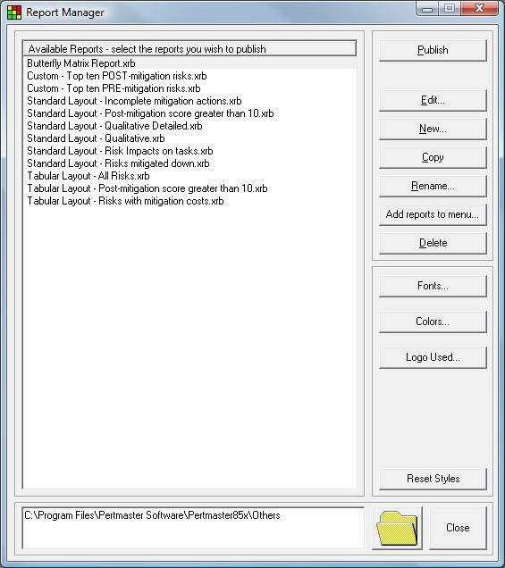图:Report Manager 对话框